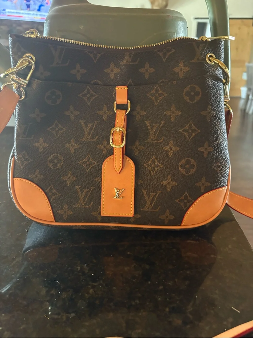 Louis Vuitton Monogram Shoulder Bag in Brown and Tan with Gold Hardware - Picture 6 of 12